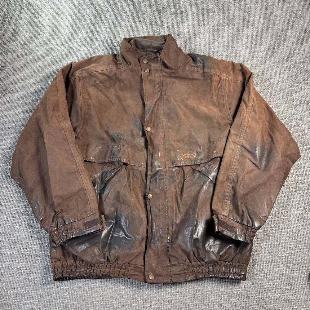 Outback Trading Co Oilskin Jacket Mens L Brown Waxed Cotton Barn Coat Vintage